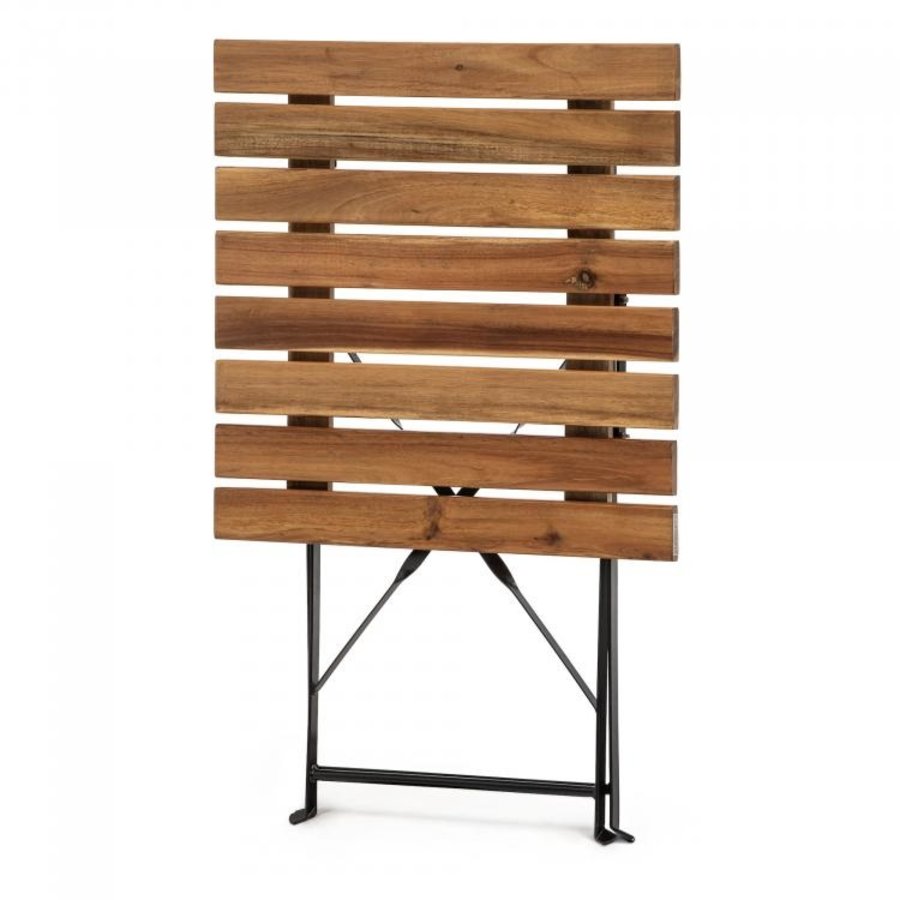 Klapptisch | Stahl/Akazienholz | Schwarz | 60 x 60 x 74 cm