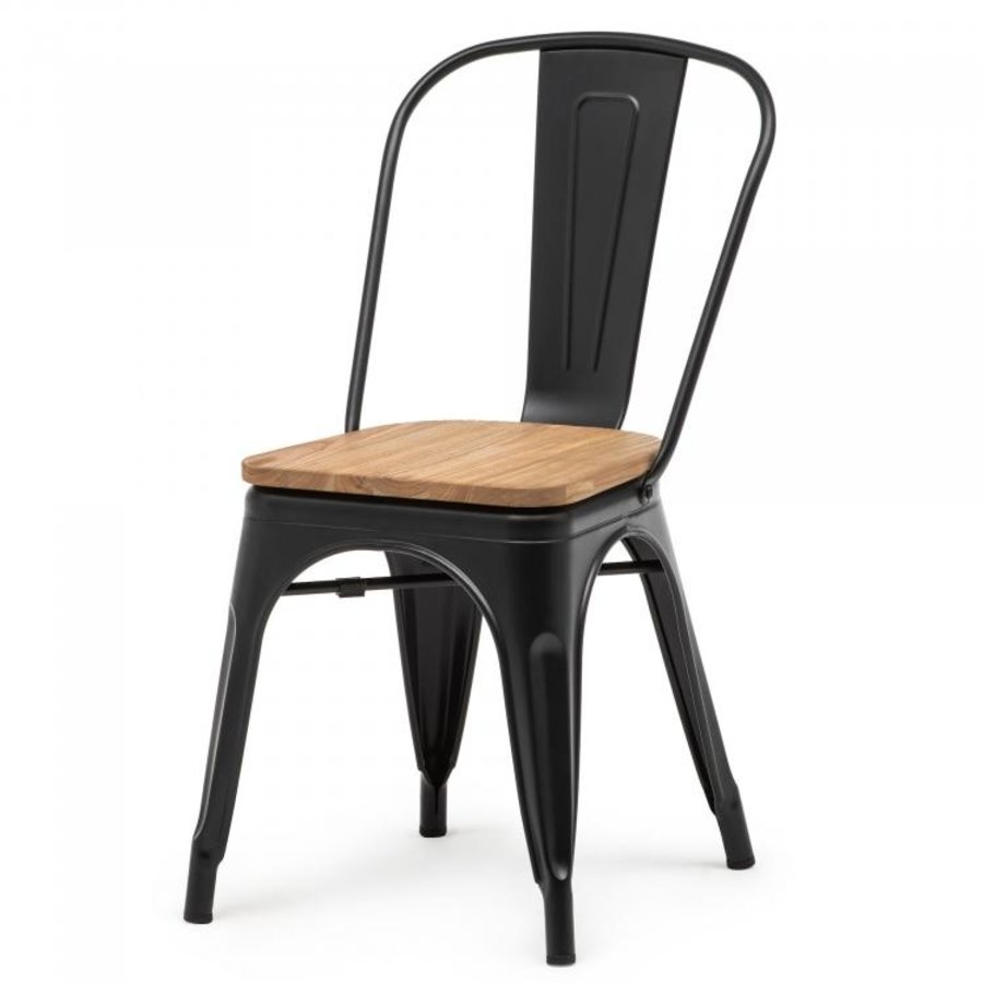 Stackable chair Tolix | Steel with Wooden Seat | Black | 4 pieces