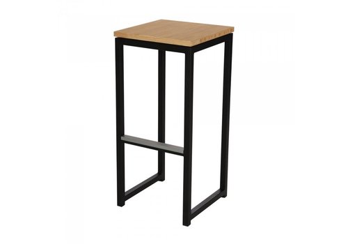  HorecaTraders Bar stool Kubo Bar | Steel | Black/Bamboo | 2 pieces 