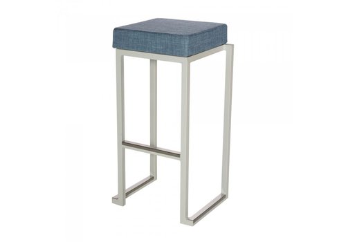  HorecaTraders Bar stool Kubo Smart Bar | Steel/Linen | White/Blue | 4 pieces 