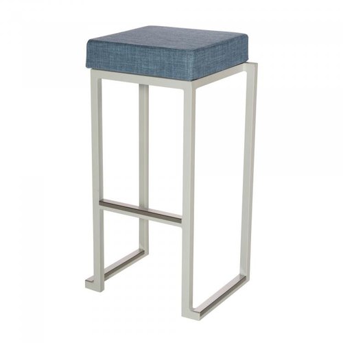  HorecaTraders Tabouret de bar Kubo Smart Bar | Acier/Lin | Blanc/Bleu | 4 pièces 