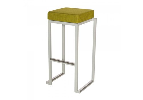  HorecaTraders Bar stool Kubo Smart Bar | Steel/Linen | White/Lime| 4 pieces 