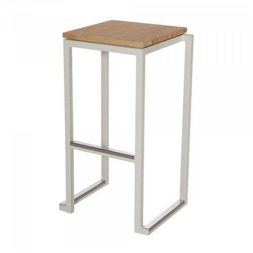  HorecaTraders Bar stool Kubo Smart Bar Alu | Aluminum | Bamboo/White | 4 pieces 