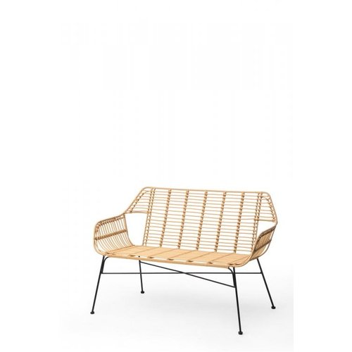  HorecaTraders Stapelbare Bank Palme | PE-Rattan | Beige | 72 x 127 x 83 cm 