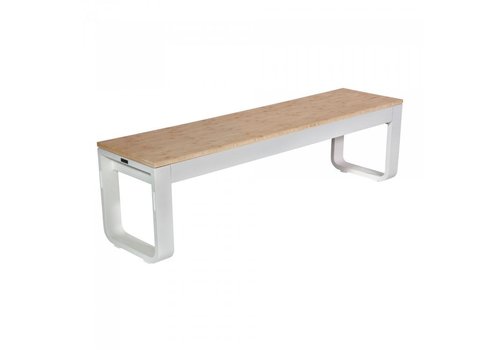  HorecaTraders Klappbank Flow | Aluminium | Weiß/Bambus | 160 x 40 x 45 cm 