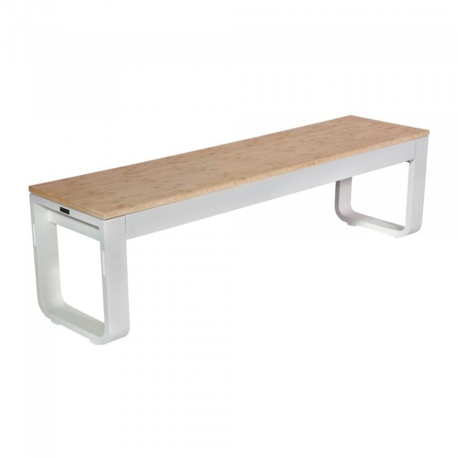 Foldable Bench FLOW | Aluminum | White/Bamboo | 160x40x45cm