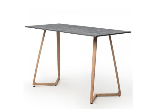  HorecaTraders Table à manger haute Wings Grande | Aluminium | Marbre gris | 180 x 80 x 110 cm 