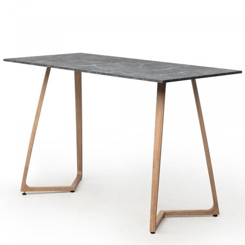  HorecaTraders High Dining Table Wings Grande | Aluminum | Gray Marble | 180x80x110cm 