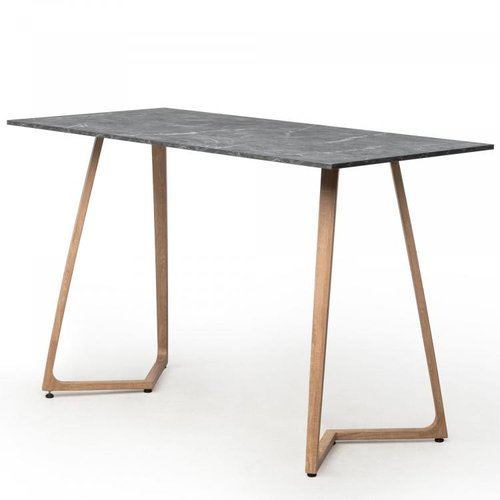  HorecaTraders Table à manger haute Wings Grande | Aluminium | Marbre gris | 180 x 80 x 110 cm 