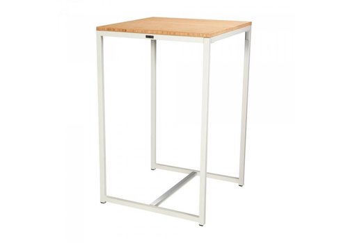  HorecaTraders Statafel Kubo Party | Staal | Wit/Bamboe | 70 x 70 x 110 cm 