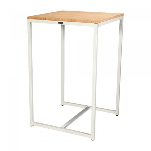  HorecaTraders Statafel Kubo Party | Staal | Wit/Bamboe | 70 x 70 x 110 cm 