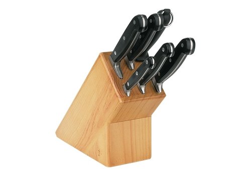  HorecaTraders Knife block | Bamboo | 6 black knives 