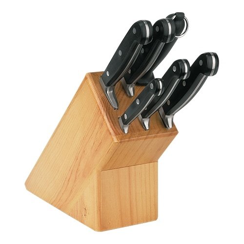  HorecaTraders Knife block | Bamboo | 6 black knives 
