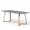 HorecaTraders Table à manger Ailes Dîner | Aluminium/Mélamine | Chêne/Marbre gris | 180 x 80 x 74 cm