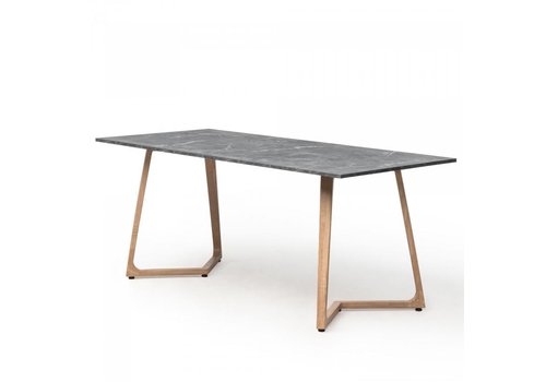  HorecaTraders Table à manger Ailes Dîner | Aluminium/Mélamine | Chêne/Marbre gris | 180 x 80 x 74 cm 