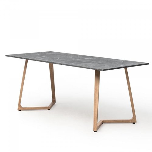 HorecaTraders Table à manger Ailes Dîner | Aluminium/Mélamine | Chêne/Marbre gris | 180 x 80 x 74 cm 