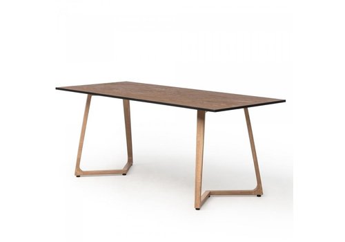  HorecaTraders Table à manger Ailes Dîner | Aluminium/Mélamine | Chêne/Or | 180 x 80 x 74 cm 