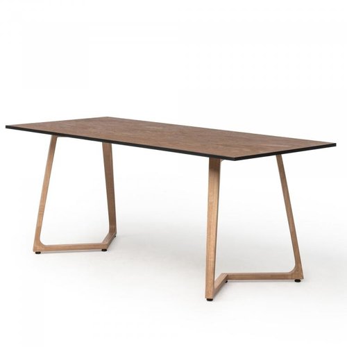  HorecaTraders Dining table Wings Dinner | Aluminium/Melamine | Oak/Gold | 180x80x74cm 