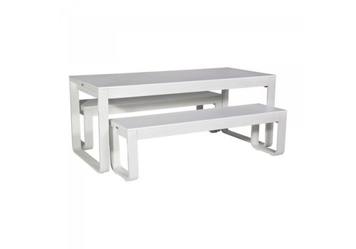  HorecaTraders Service de table Flow | Aluminium/Mélamine | Blanc | Pliable | 180 x 80 x 74 cm 