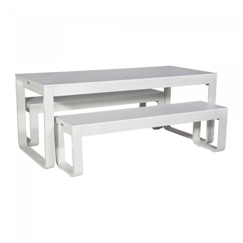 HorecaTraders Service de table Flow | Aluminium/Mélamine | Blanc | Pliable | 180 x 80 x 74 cm 