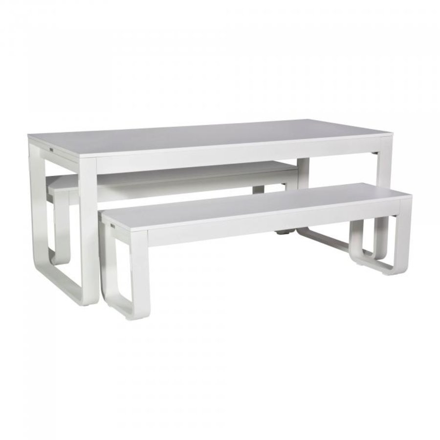 Service de table Flow | Aluminium/Mélamine | Blanc | Pliable | 180 x 80 x 74 cm