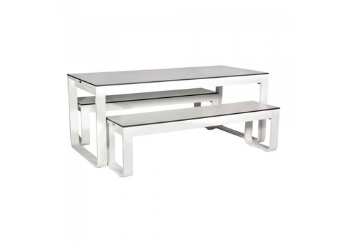  HorecaTraders Service de table Flow | Aluminium/Volkern | Blanc | Pliable | 180 x 80 x 74 cm 