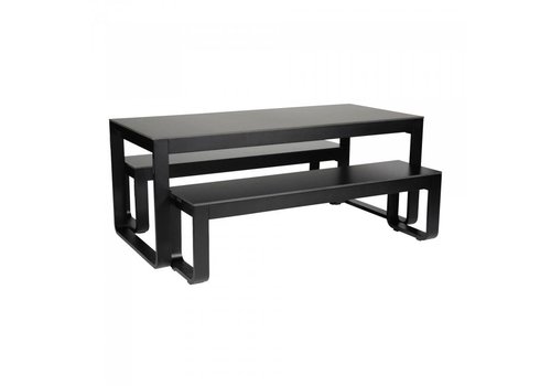  HorecaTraders Service de table Flow | Aluminium/Volkern | Noir | Pliable | 180 x 80 x 74 cm 