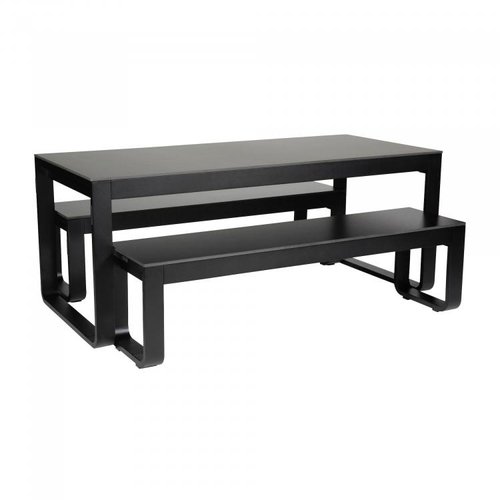  HorecaTraders Service de table Flow | Aluminium/Volkern | Noir | Pliable | 180 x 80 x 74 cm 
