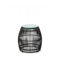 Palm Pouf | PE Rattan | Black | Glass | Ø40 x 40 cm