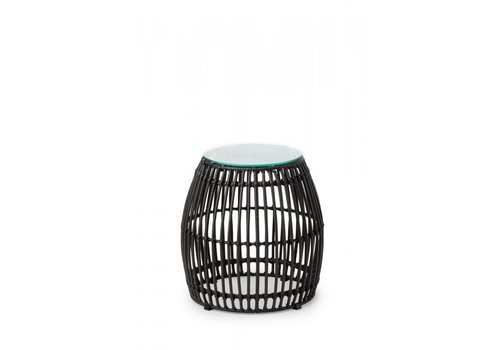  HorecaTraders Palm Pouf | PE Rattan | Black | Glass | Ø40 x 40 cm 