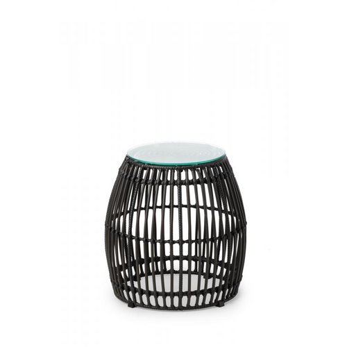  HorecaTraders Palm Poef | PE Rattan | Zwart | Glas | Ø40 x 40 cm 
