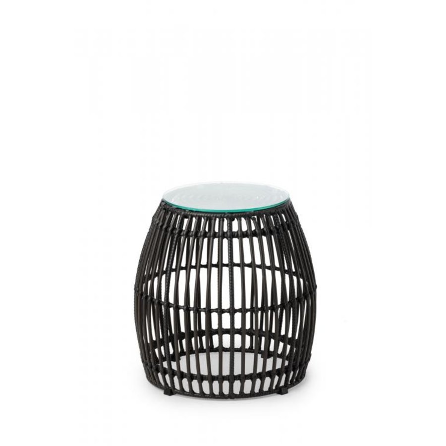 Palm Pouf | PE Rattan | Black | Glass | Ø40 x 40 cm