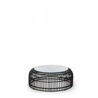 Palm Loungetisch | PE-Rattan | Schwarz | Glas | Ø80 x 40 cm
