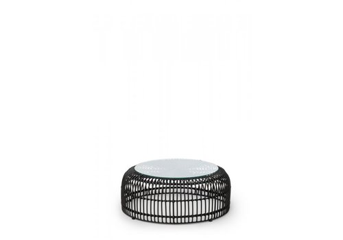  HorecaTraders Palm Lounge Table | PE Rattan | Black | Glass | Ø80 x 40 cm 