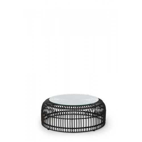  HorecaTraders Palm Lounge Table | PE Rattan | Black | Glass | Ø80 x 40 cm 