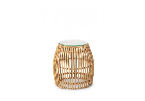  HorecaTraders Palm Poef | PE Rattan | Beige | Glas | Ø40 x 40 cm 