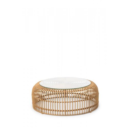 HorecaTraders Table de salon Palm | Plastique | Beige | Verre | Ø80 x 30 cm 