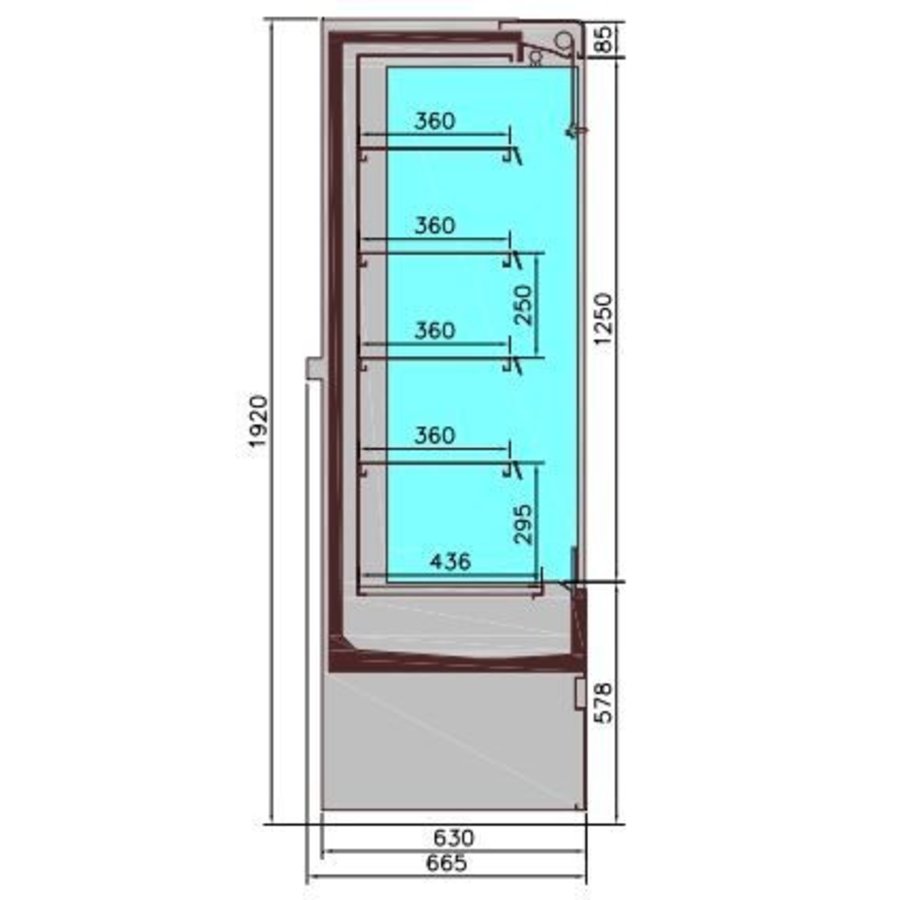 Refroidissement mural | acier inoxydable | DEL | Forcé | 230V | Noir | 665 x 1310 x 1920 mm
