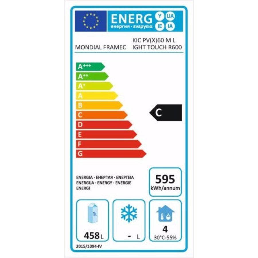 Réfrigérateur commercial | 460 L | 96 kg | 775 x 730 x 1 872 mm