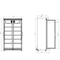 Koelkast | 2 glasdeuren | LED-verlichting | Geforceerd | 1027 x 459 x 1755 mm