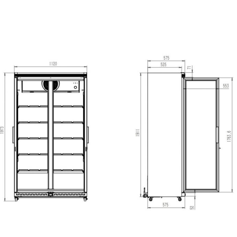 Koelkast | 2 glasdeuren | LED-verlichting | Geforceerd | 1027 x 459 x 1755 mm