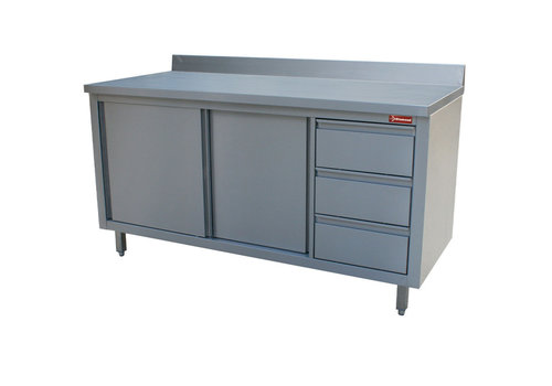  HorecaTraders Armoire de travail en acier inoxydable avec 2 portes coulissantes | 2 options 