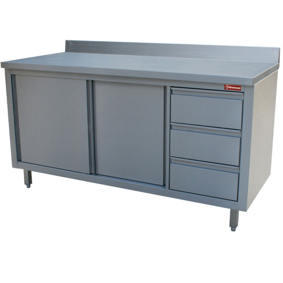 Armoire de travail en acier inoxydable avec 2 portes coulissantes | 2 options