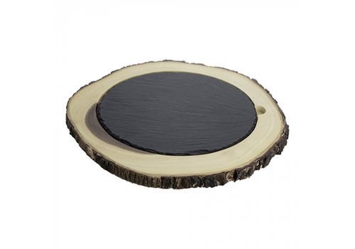  HorecaTraders Plateau de service | Bois | ardoise | Ø37~42cm 
