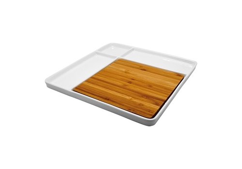  HorecaTraders Plateau de service | Porcelaine | Bois | 29 x 29 cm 