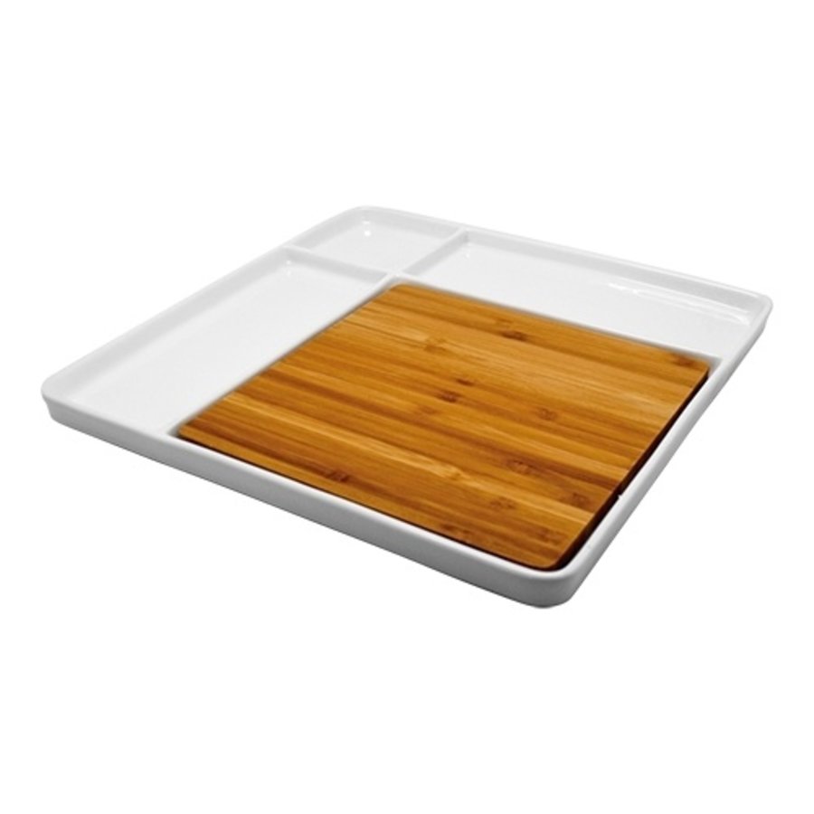 Serving tray | Porcelain | Wood | 29 x 29 cm