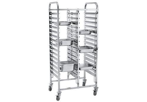  HorecaTraders Chariot à deux étagères | acier inoxydable | 30 x GN 1/1 | 740 x 550 x 1730 mm 