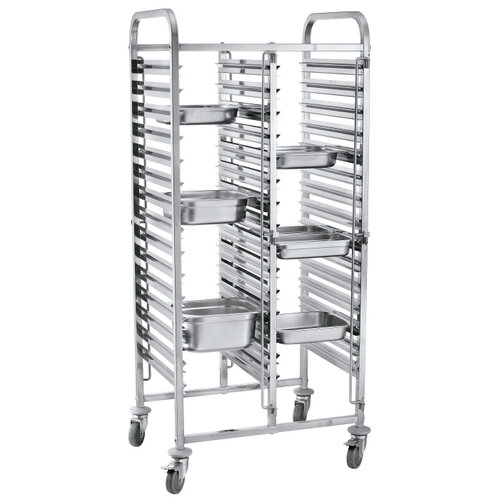  HorecaTraders Double Regaalwagen | stainless steel | 30 x GN 1/1 | 740x550x1730mm 