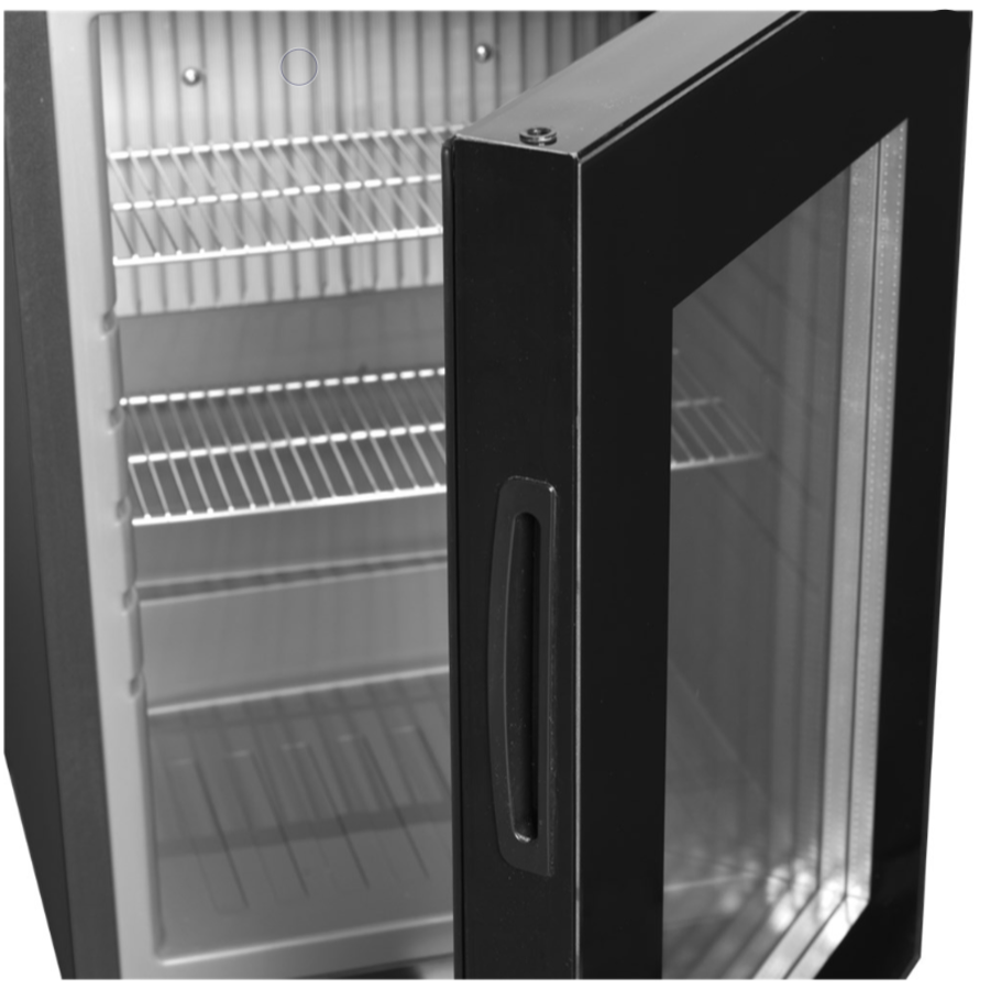 Minibar Zwart met glaze deur en slot | 40x43x(h)50cm | 26 liter | 0 db