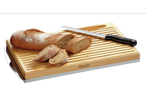  Bartscher Wooden Cutting Board and Knife | 42.5 x 25 x 4cm | With crumb tray | stainless steel 